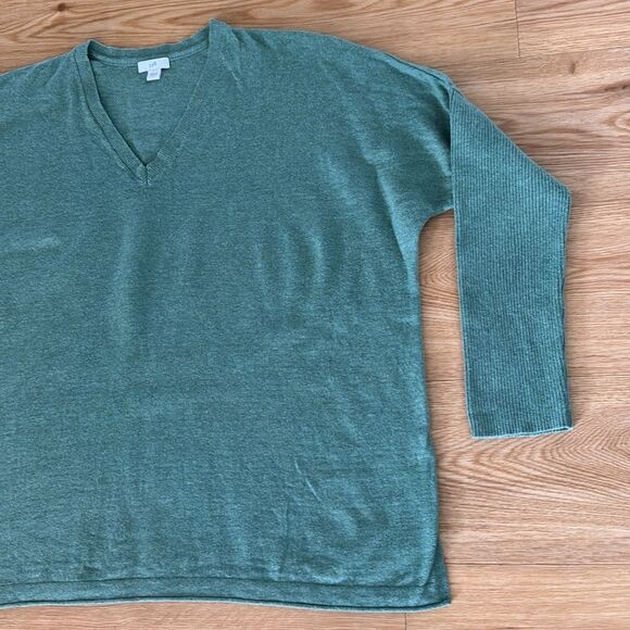 J. Jill Womens Green Knit Blouse Sz Large Silk Wool Casual Neutral Everydaywear - Picture 2 of 8